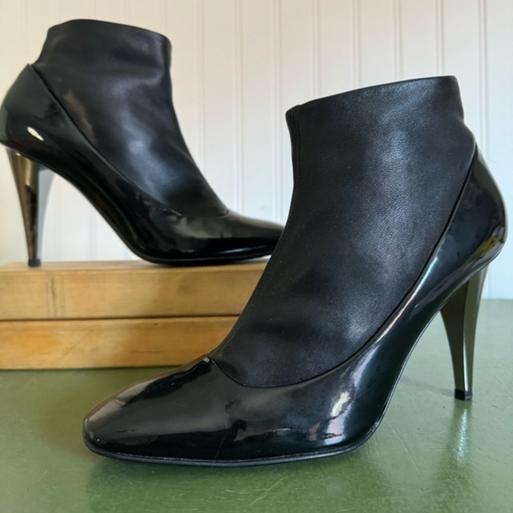 Giuseppe Zanotti Mixed Media Side Zip Ankle Boots in Black Leather *Italy*